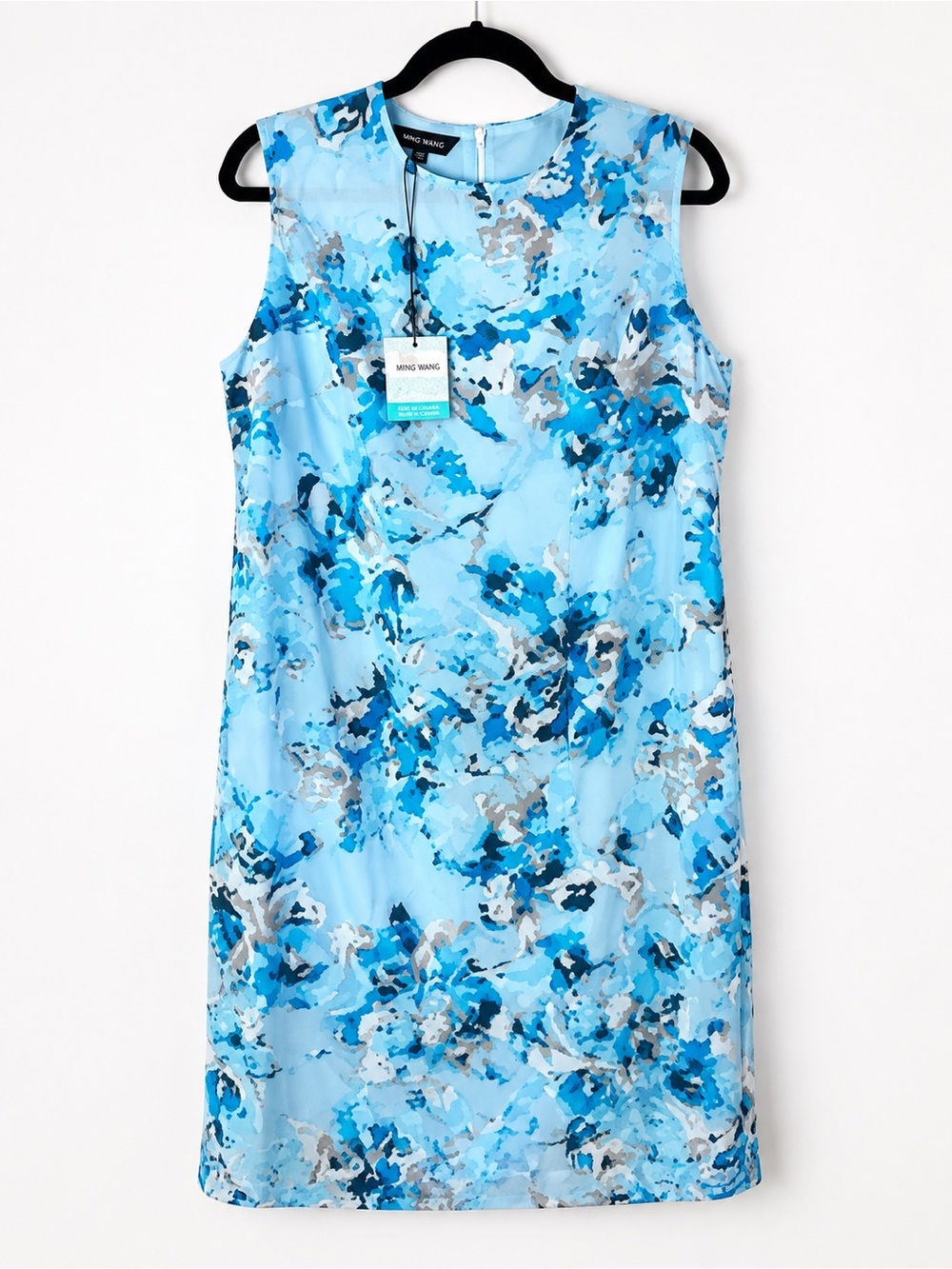 NWT Ming Wang Aqua Blue Abstract Floral Sleeveless Midi Dress